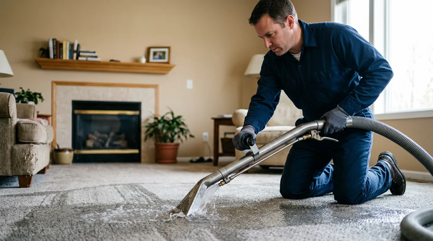 Water damage restoration technician working near Marion, KS